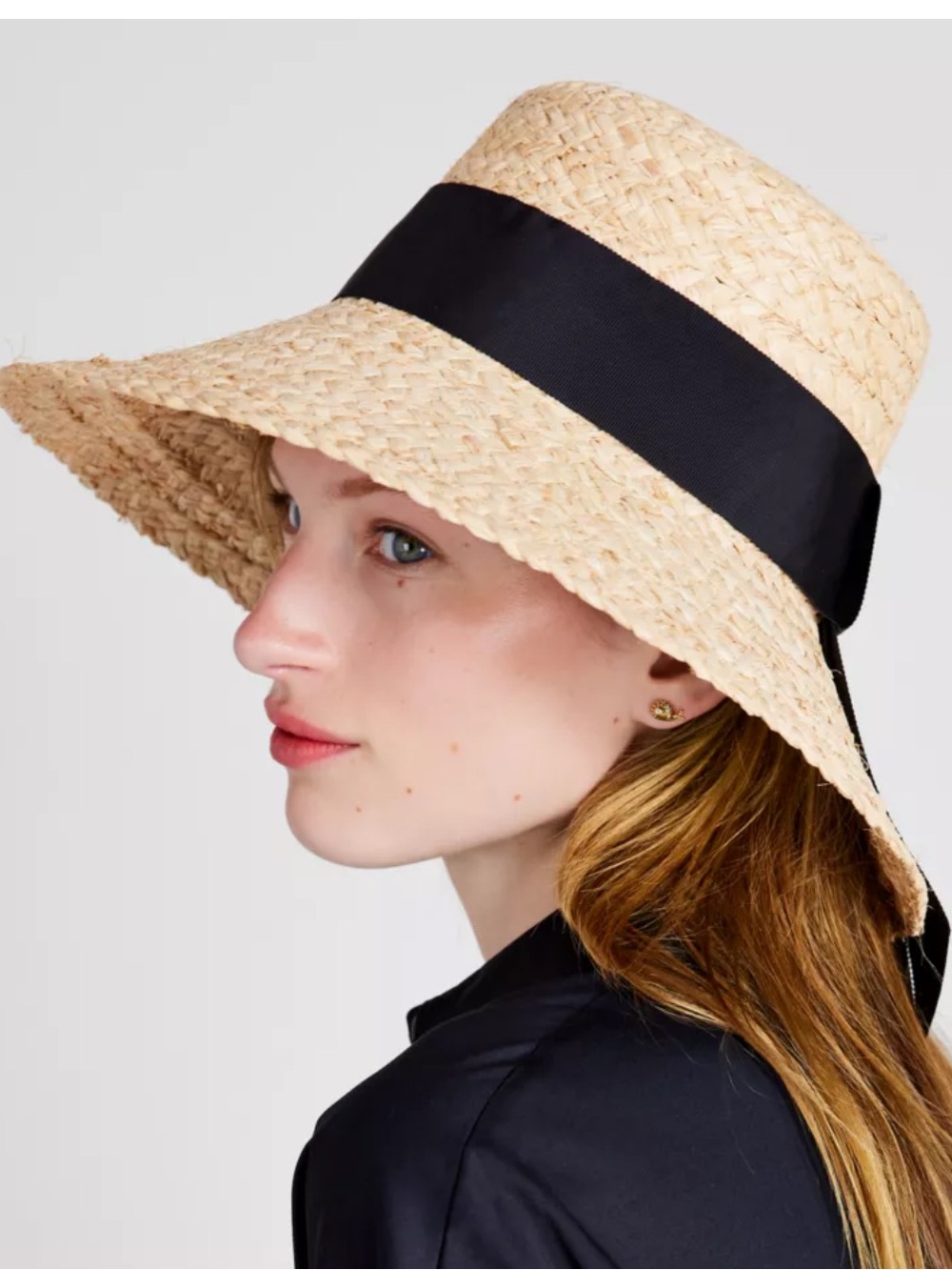 Kate Spade Natural Raffia Cloche with Black Ribbon